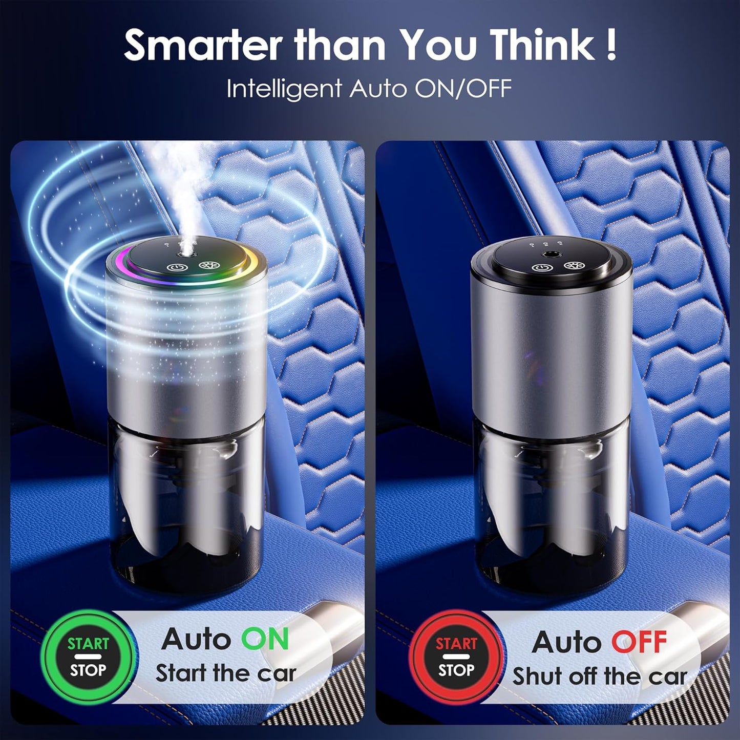 Ambientador inteligente para automóvil | 3 modos ajustables, luces de sincronización de música RGB, encendido/apagado automático.