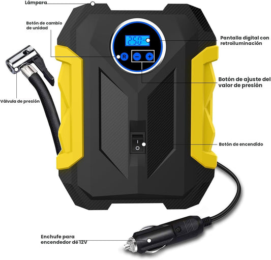 Compresor de aire digital para coche auto bomba infladora portátil