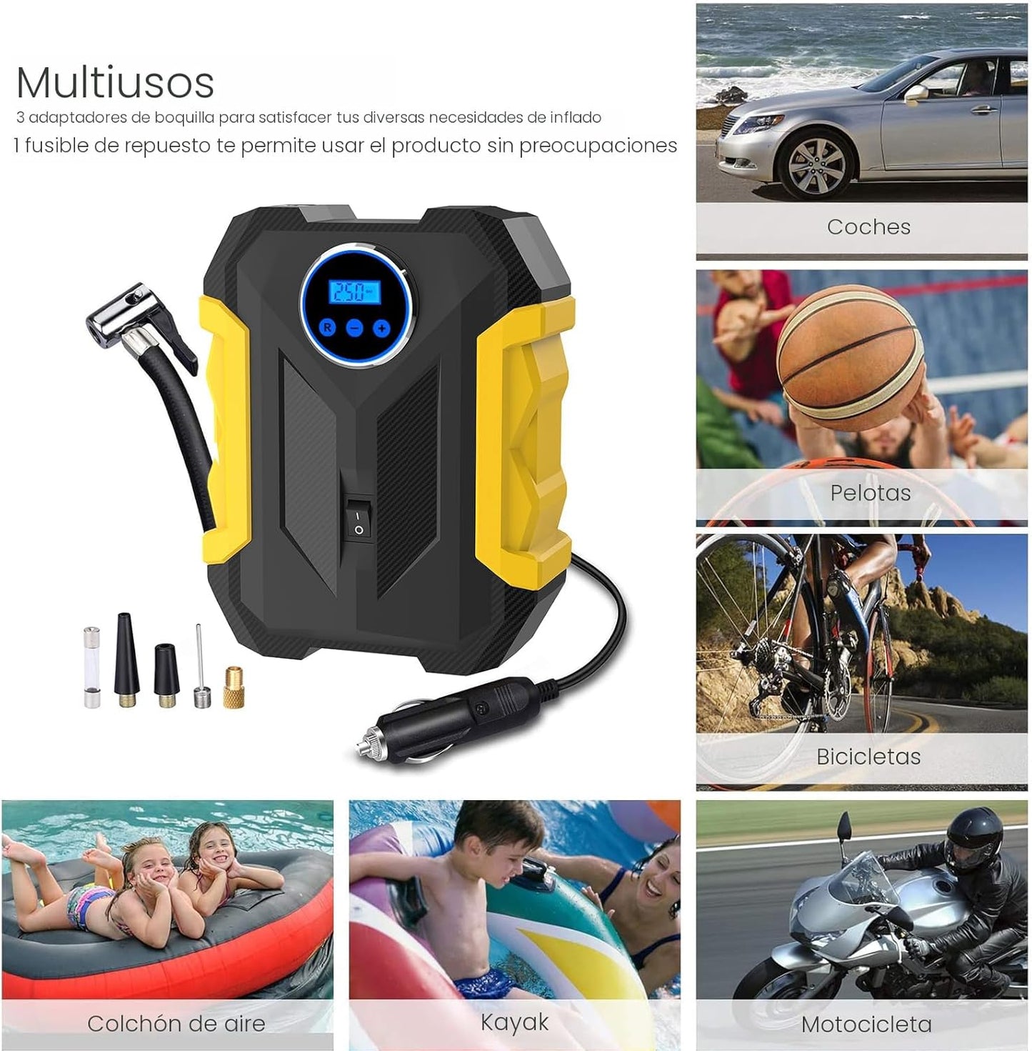 Compresor de aire digital para coche auto bomba infladora portátil