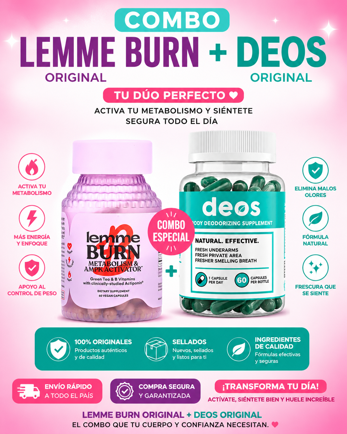 🔥 COMBO TRANSFORMACIÓN TOTAL: LEMME BURN + DEOS ORIGINALES.
