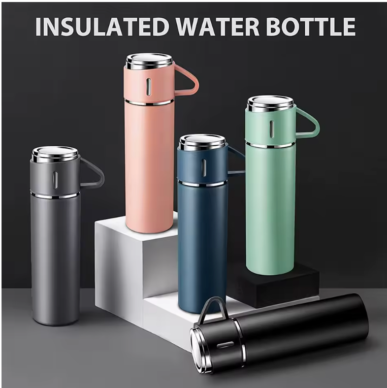 BOTELLA TÉRMICA CON 2 TAZAS DE CAFÉ – Disfruta Cada Sorbo a la Temperatura Perfecta| COLORES DISPONIBLE NEGRO Y ROSADO|