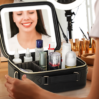 ESTUCHE DE COSMÉTICOS CON ESPEJO LED RECARGABLE , (3 ajustes de color) TU BELLEZA SIEMPRE REFINADA!