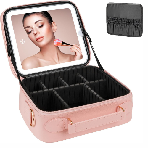 ESTUCHE DE COSMÉTICOS CON ESPEJO LED RECARGABLE , (3 ajustes de color) TU BELLEZA SIEMPRE REFINADA!