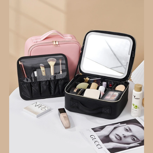 ESTUCHE DE COSMÉTICOS CON ESPEJO LED RECARGABLE , (3 ajustes de color) TU BELLEZA SIEMPRE REFINADA!