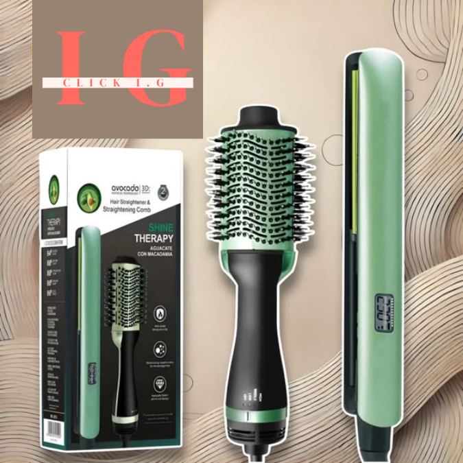 🥑 Cepillo y Plancha Aguacate 3 en 1 -  Belleza, potencia y estilo en una sola herramienta
