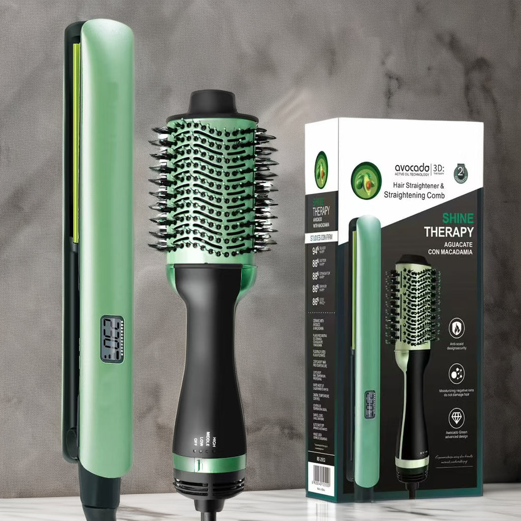 🥑 Cepillo y Plancha Aguacate 3 en 1 -  Belleza, potencia y estilo en una sola herramienta