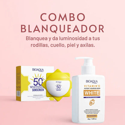 DUO BLANQUEADOR BIOAQUA ~ Aclara , Hidrata y Protege tu piel  ✨ Tu rutina perfecta.