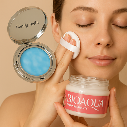 🔥 El Combo  perfecto llego a RD!!  : Compra Polvo Compacto Candy Bella y recibe Crema Bioaqua GRATIS 🔥